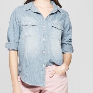Universal thread striped long sleeve labette denim